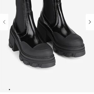 Ganni cleated heeled mid Chelsea boots in Black Naplack